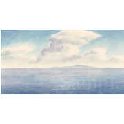 島へ《色鉛筆》(55cm×29cm)ちょっと観光ハガキっぽいですが、自分としては大きな作品です。大画面に海を描いてみたかったのです。