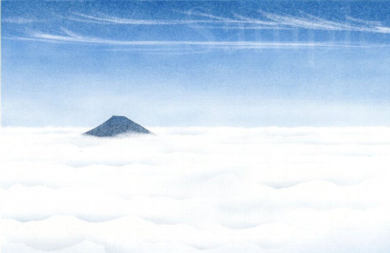 雲上の富士　イラスト　色鉛筆