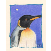 キングペンギンの肖像画《色鉛筆》(18cm×22cm)実際のキングペンギンは、こんなタレ目ではありませぬ。