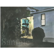 夜の住宅《色鉛筆》(23cm×17.5cm)近所の家で世田谷区代田2丁目にあった家。夜、近所を自転車で走っていたら、ふと目にとまった粋な気配を感じた玄関でした。描いて数年後には無くなっていました。