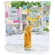 托鉢僧（台湾台北市）《透明水彩》(117m×133cm)2016年6月に台北に行ったときに見た、駅前の托鉢僧です。