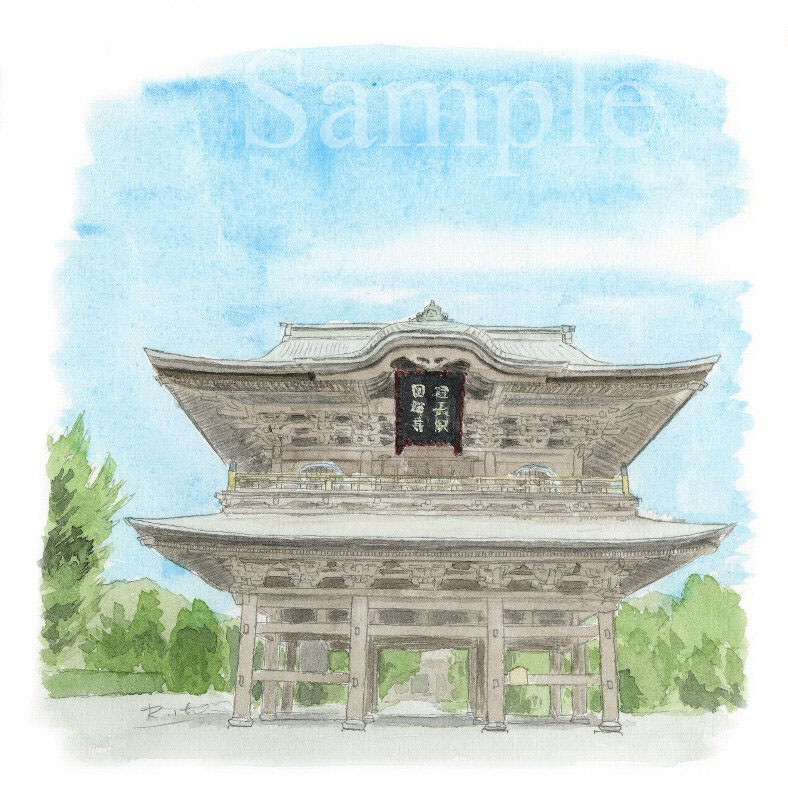 建長寺・三門　イラスト　透明水彩