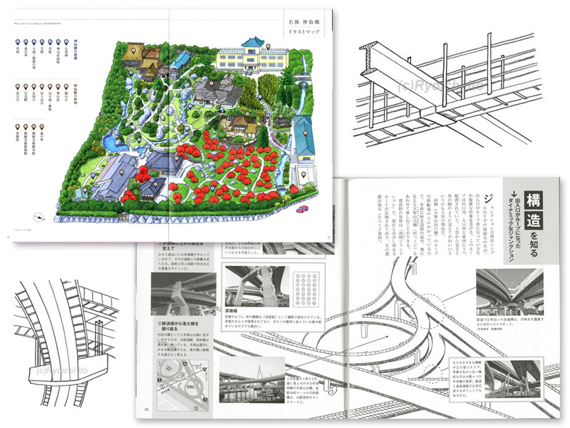 下北沢イラスト制作所　いとう良一　イラスト　手描き　図鑑　解剖　構造　空間　鉛筆画