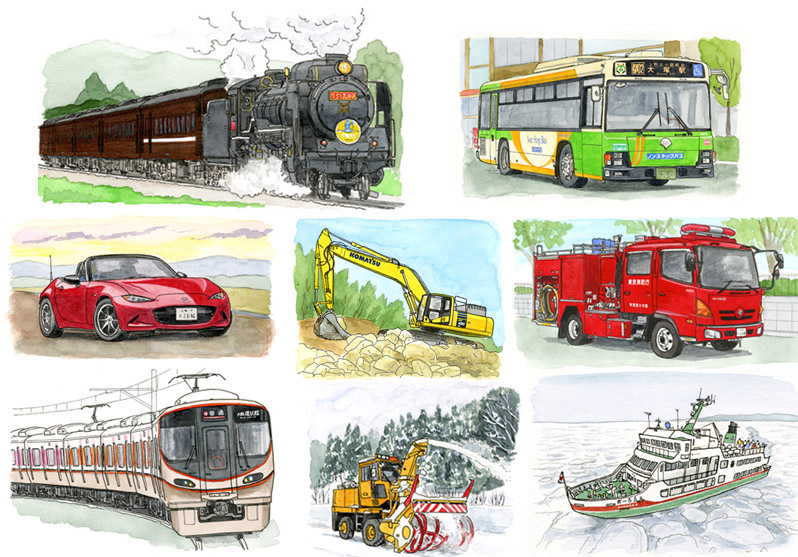 「たのしい　絵ずかん　のりもの」交通新聞社刊。車、鉄道、船、航空機等々身近に見られるあらゆる乗り物を解説