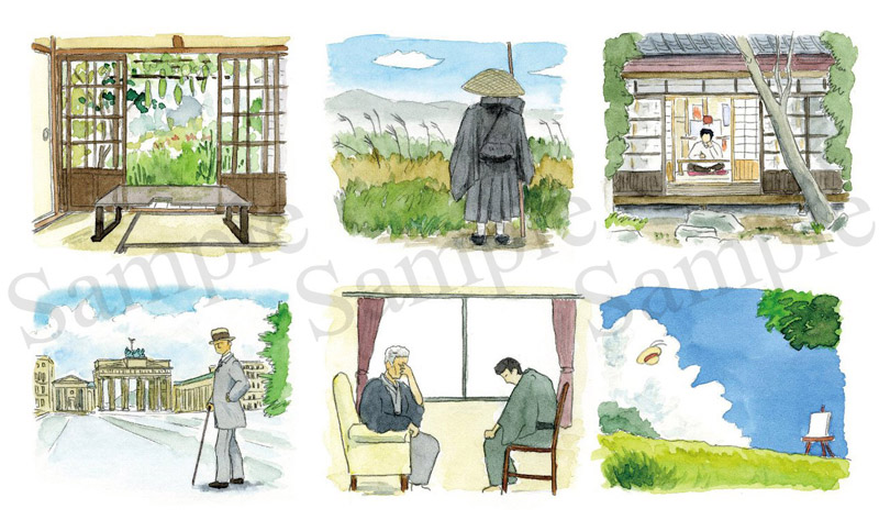 正岡子規　種田山頭火　坂口安吾　森鴎外　志賀直哉　堀辰雄　イラスト　透明水彩　エクスナレッジ　文豪の素顔　《透明水彩》