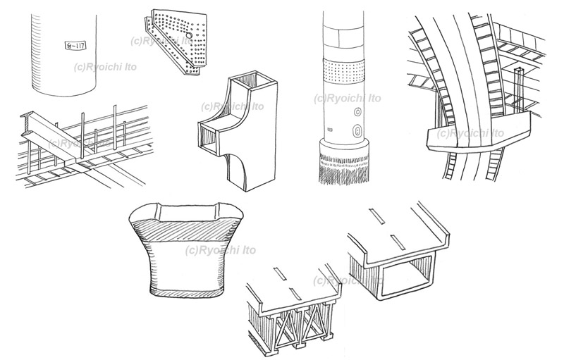 その他橋脚各部の説明画像《鉛筆画》