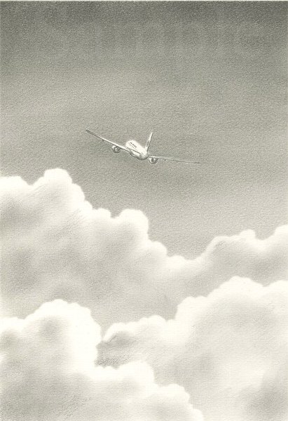 『大空では毎日、奇蹟が起きている』　JAL　日本航空　イラスト　色鉛筆