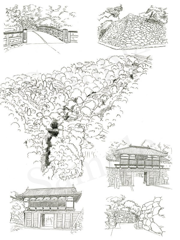 「日本の名城　解剖図鑑」　エクスナレッジ刊　小諸城　イラスト　鉛筆画