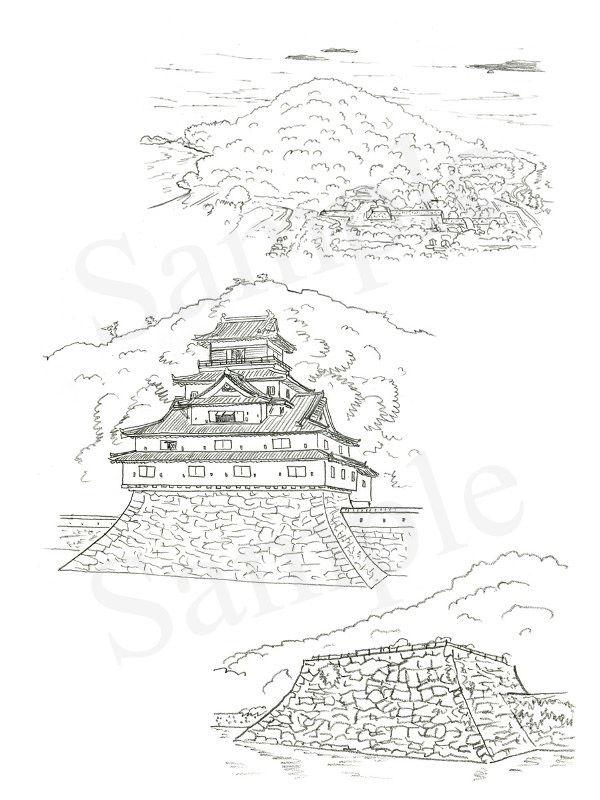 「日本の名城　解剖図鑑」 荻城　イラスト　鉛筆画