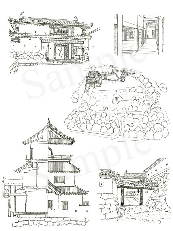 「日本の名城　解剖図鑑」　エクスナレッジ刊　白石城　イラスト　鉛筆画