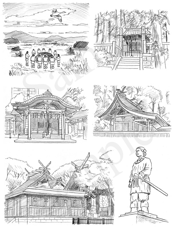 「神社の解剖図鑑」　エクスナレッジ刊　ヤマトタケル　イラスト　鉛筆画