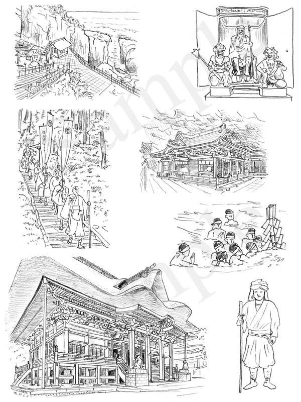 「神社の解剖図鑑」　エクスナレッジ刊　修験道　イラスト　鉛筆画