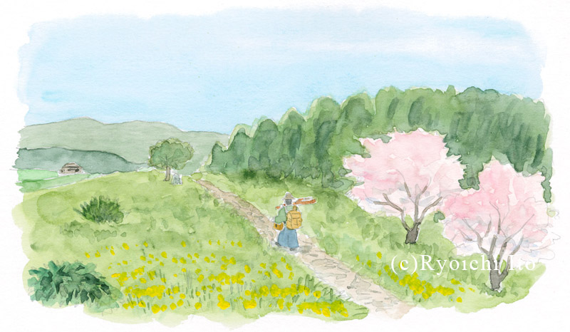 夏目漱石 絵本 草枕 透明水彩 下北沢イラスト制作所 手描きのイラスト いとう良一 夏目漱石 絵本 草枕 透明水彩 下北沢イラスト制作所 手描きのイラスト いとう良一