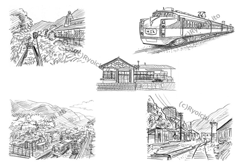 「ローカル鉄道の解剖図鑑」　わたらせ渓谷鉄道　イラスト　鉛筆画 | 下北沢イラスト制作所　手描きのイラスト　いとう良一