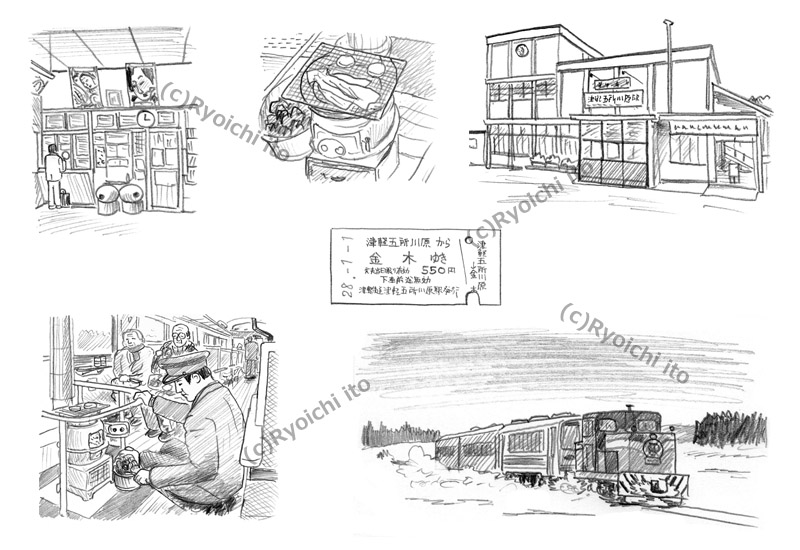 「ローカル鉄道の解剖図鑑」　津軽鉄道　イラスト　鉛筆画 | 下北沢イラスト制作所　手描きのイラスト　いとう良一