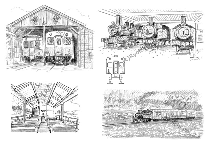 「ローカル鉄道の解剖図鑑」　小湊鐵道　イラスト　鉛筆画 | 下北沢イラスト制作所　手描きのイラスト　いとう良一
