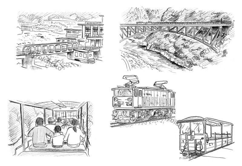 「ローカル鉄道の解剖図鑑」　黒部峡谷鉄道　イラスト　鉛筆画 | 下北沢イラスト制作所　手描きのイラスト　いとう良一