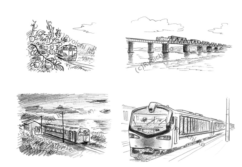 「ローカル鉄道の解剖図鑑」　JR東日本　五能線　イラスト　鉛筆画 | 下北沢イラスト制作所　手描きのイラスト　いとう良一