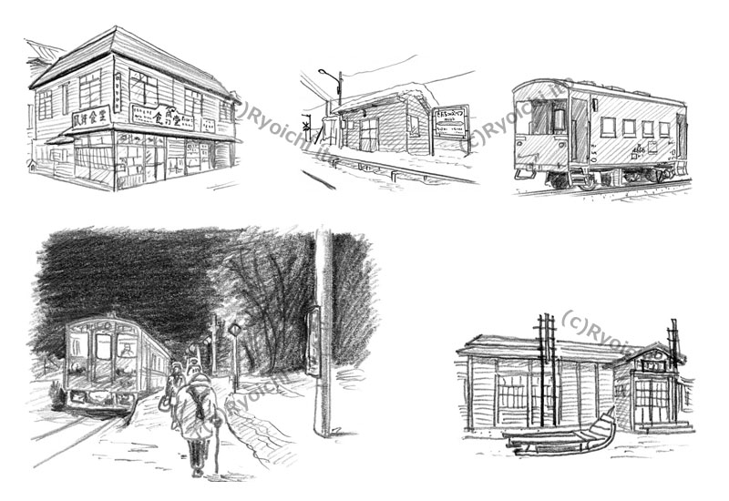 「ローカル鉄道の解剖図鑑」　JR北海道　留萌本線　イラスト　鉛筆画 | 下北沢イラスト制作所　手描きのイラスト　いとう良一