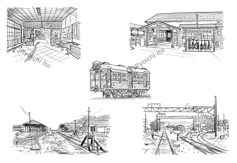 「ローカル鉄道の解剖図鑑」　JR東海　東海道本線美濃赤坂支線　イラスト　鉛筆画 | 下北沢イラスト制作所　手描きのイラスト　いとう良一