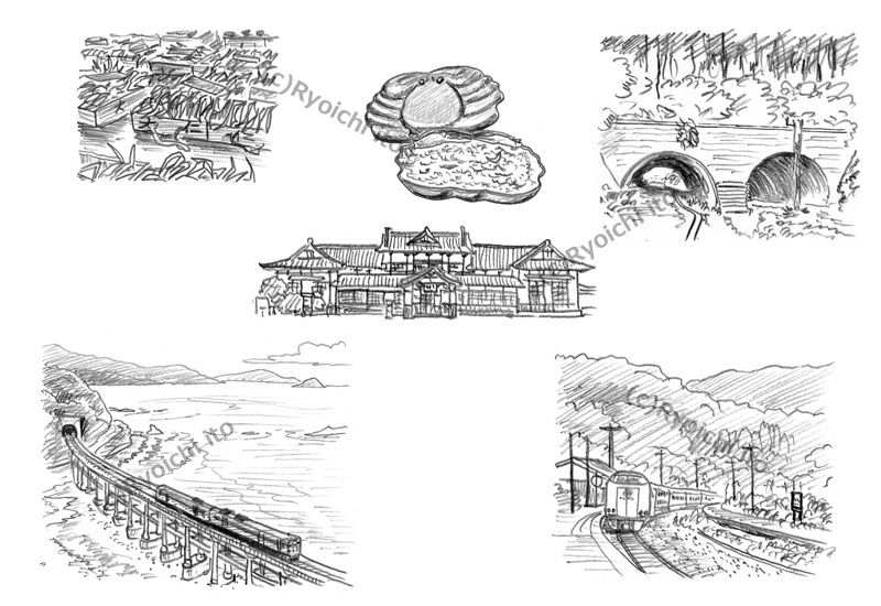 「ローカル鉄道の解剖図鑑」　JR西日本　山陰本線　イラスト　鉛筆画 | 下北沢イラスト制作所　手描きのイラスト　いとう良一