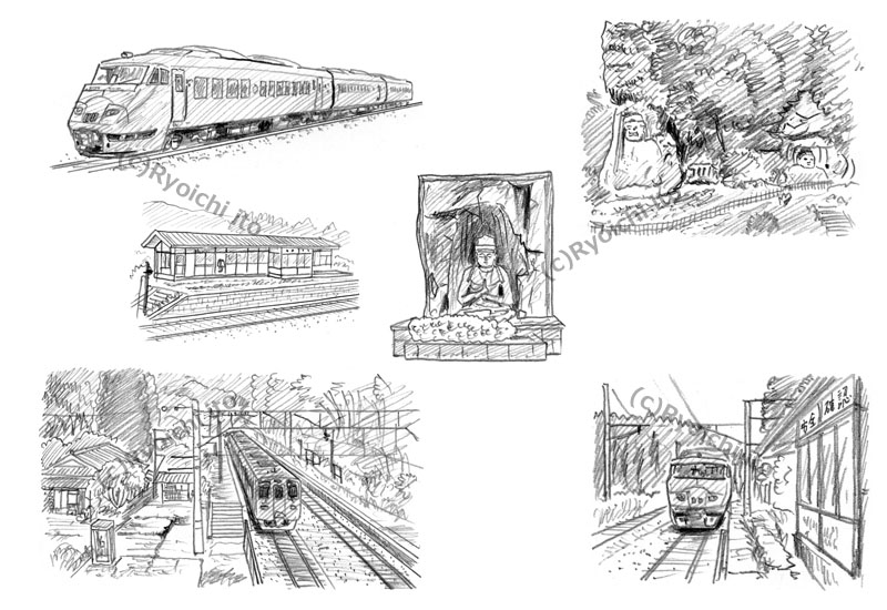 「ローカル鉄道の解剖図鑑」　JR九州　日豊本線　イラスト　鉛筆画 | 下北沢イラスト制作所　手描きのイラスト　いとう良一