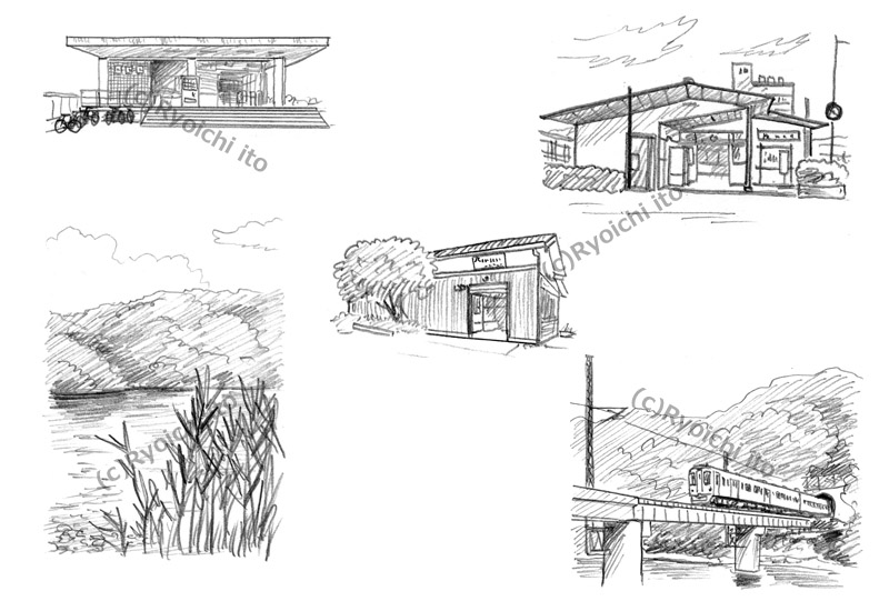 「ローカル鉄道の解剖図鑑」　JR東海・西日本　紀勢本線　イラスト　鉛筆画 | 下北沢イラスト制作所　手描きのイラスト　いとう良一