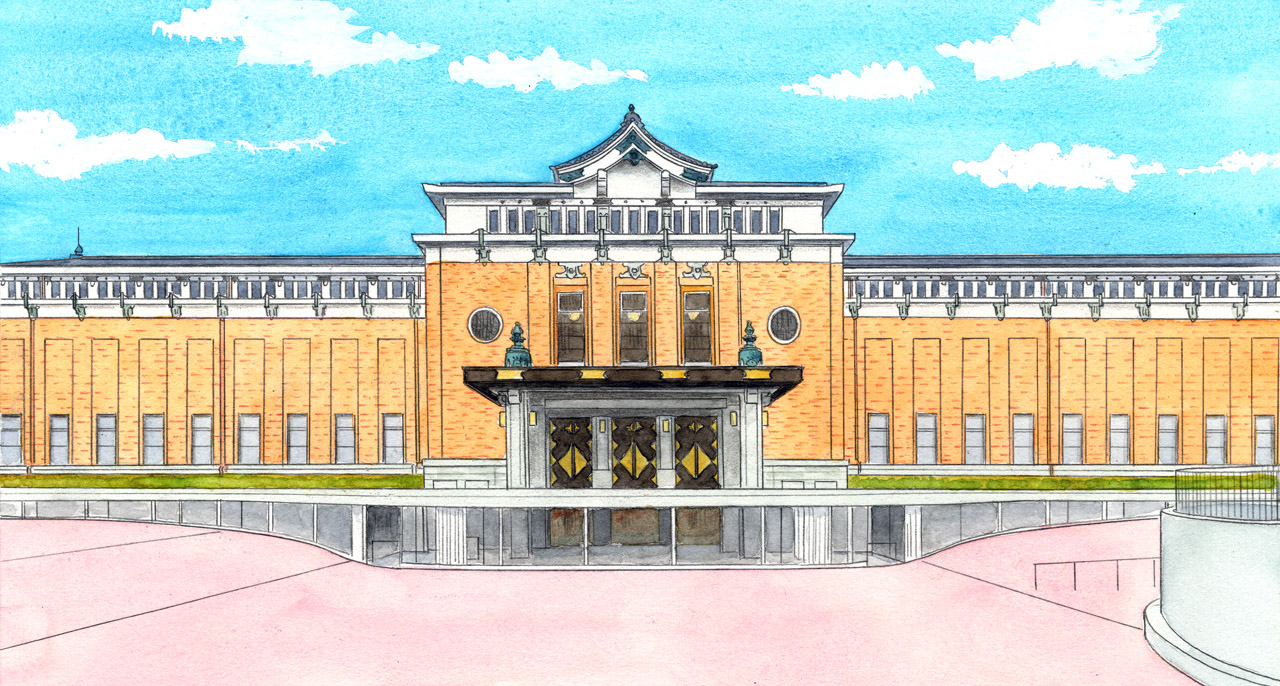 2026年3月発売第2830回近畿宝くじ用に描きました。京都市京セラ美術館を描いています。（鉛筆線＋透明水彩）