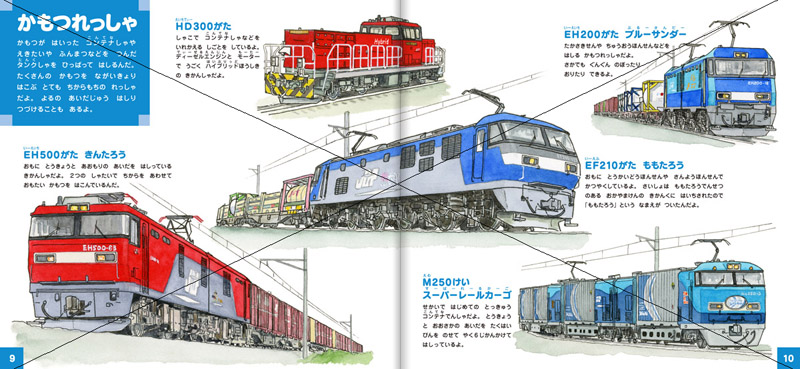 『たのしい　絵ずかん　のりもの』（交通新聞社刊）　いとう良一　透明水彩　のりもの絵本　乗り物図鑑　絵本　イラスト　鉄道　電車　貨物列車
