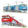 貨物列車《ペン＋透明水彩》左上から・EH500型金太郎／HD300型／M250系スーパーレールカーゴ／EH200型ブルーサンダー／EF210型桃太郎