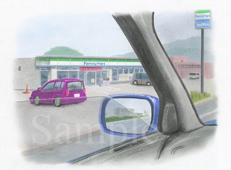 イラスト　色鉛筆　ファミリーマートユニオンムービー　「ドライブ中に」