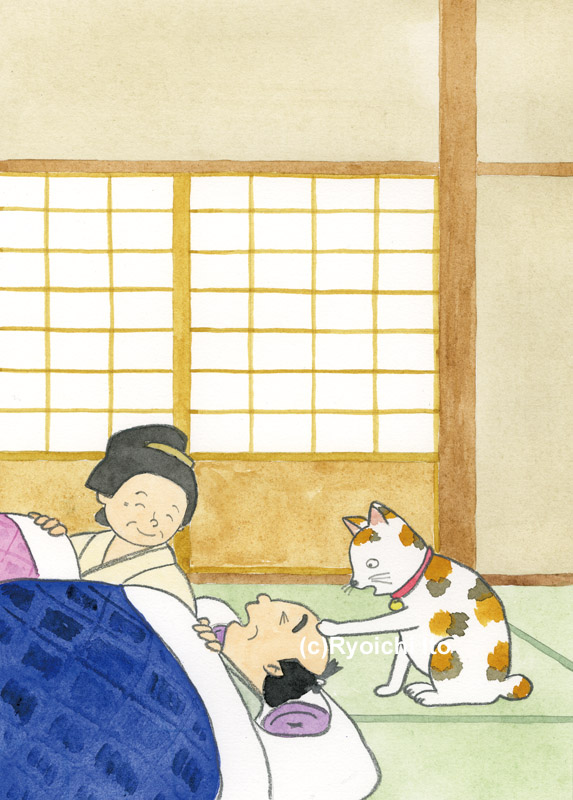 「日本の昔話４　港町の猫」　金野博　イラスト　水彩　月刊新世