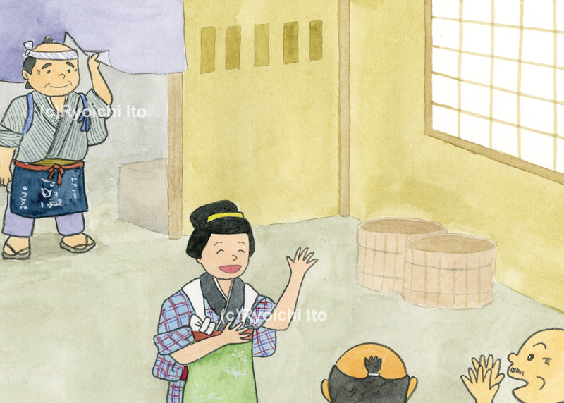 「日本の昔話４　港町の猫」　金野博　イラスト　水彩　月刊新世