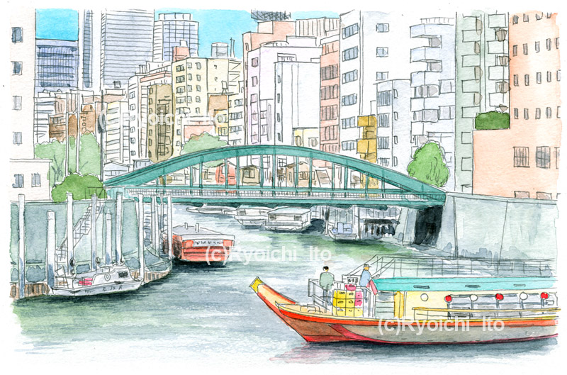 神田万世橋　2018.3月号《透明水彩》 (13.8×21cm）