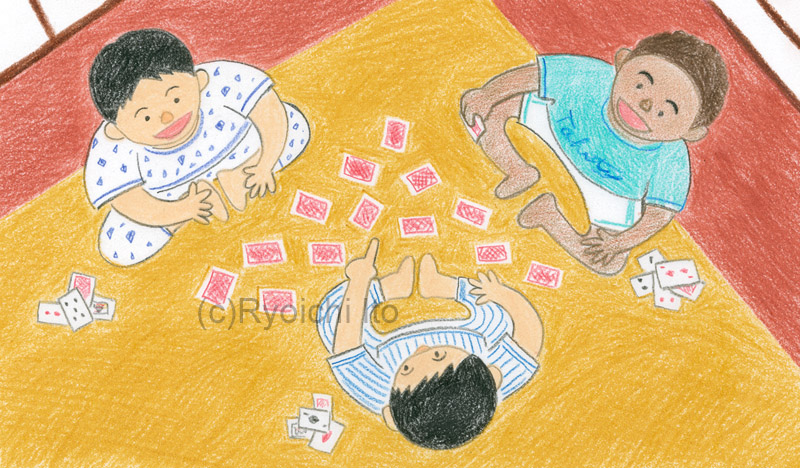 小学校2年　道徳教科書　「小学どうとく　生きる力」　タヒチからの友だち　ぼくとおにいちゃんとアイトであそぶ　色鉛筆　イラスト