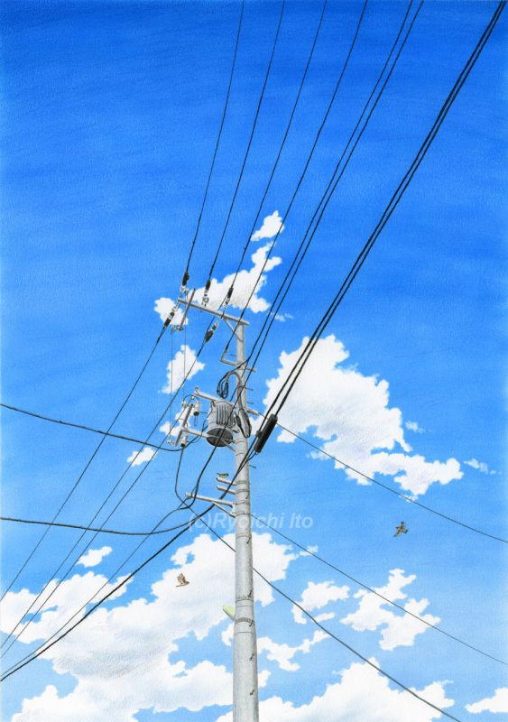 オリジナル色鉛筆画「仕事師の夏」