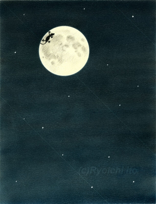 オリジナルイラスト「月とヤモリ」