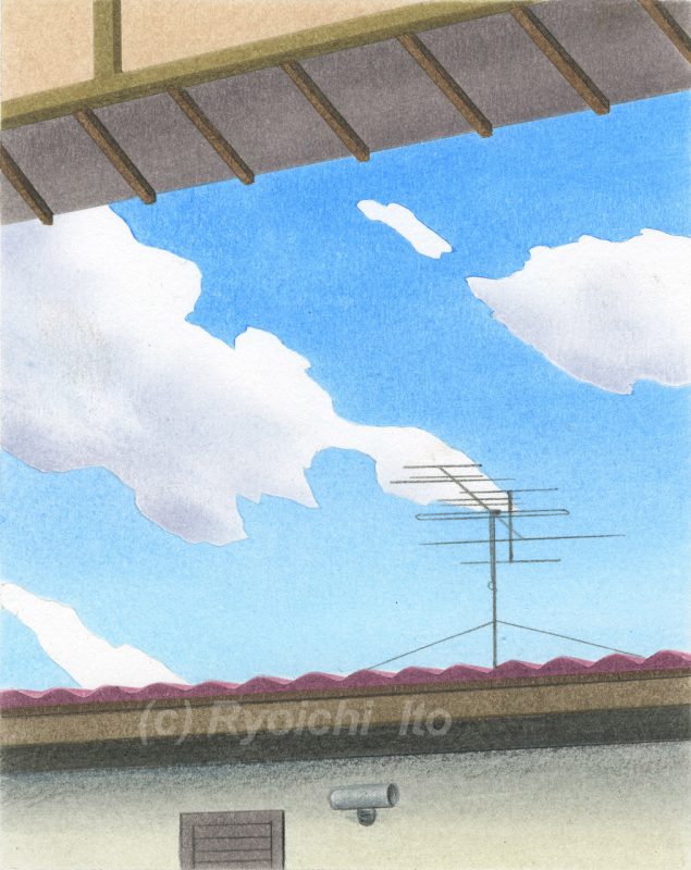 オリジナル色鉛筆画「あの日の空」